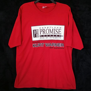 Vintage Promise Keepers Tee Shirt Size XL Featuring KURT WARNER MVP Red #1176‎